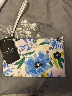 kate spade Floral Zip Wristlet in Blue, Green & Pink